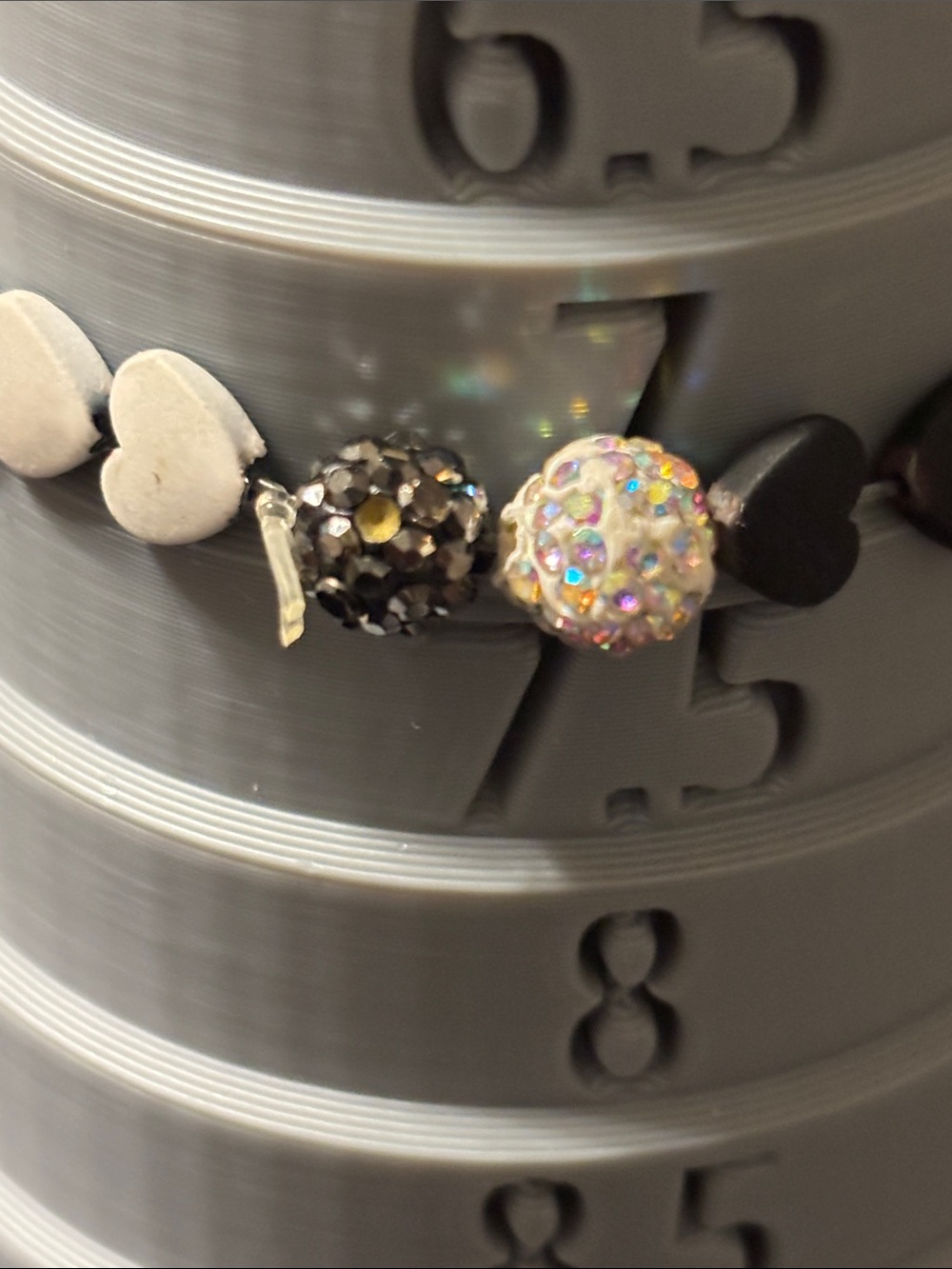Erimish Black, Clear & White Heart Stack Bracelets Faceted Beads Coquette Photos - Picture 4 of 16